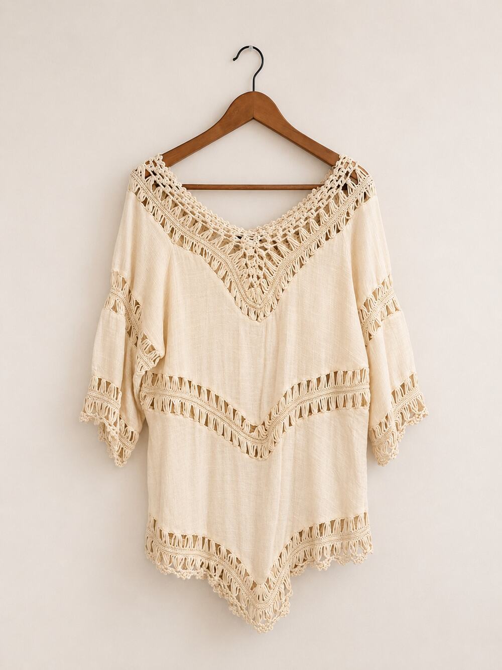 Boho Cotton Top Size L Crochet Detailing Soft Girl Cottagecore Essential Staple